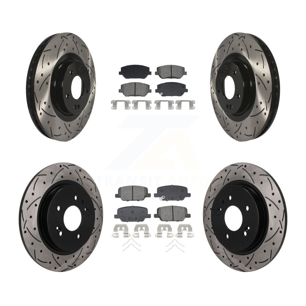 Front Rear Drilled Slot Brake Rotors Semi-Metallic Pad Kit For 2019-2020 Hyundai Santa Fe KDS-101626