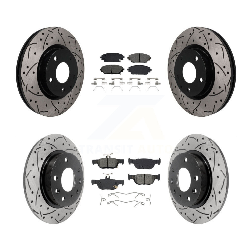 Front Rear Coated Drilled Slotted Disc Brake Rotors Semi-Metallic Pad Kit For Mazda CX-30 KDS-101628