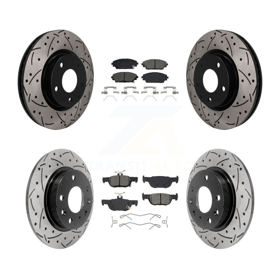 Front Rear Coated Drilled Slotted Disc Brake Rotors Semi-Metallic Pad Kit For Mazda CX-30 KDS-101628