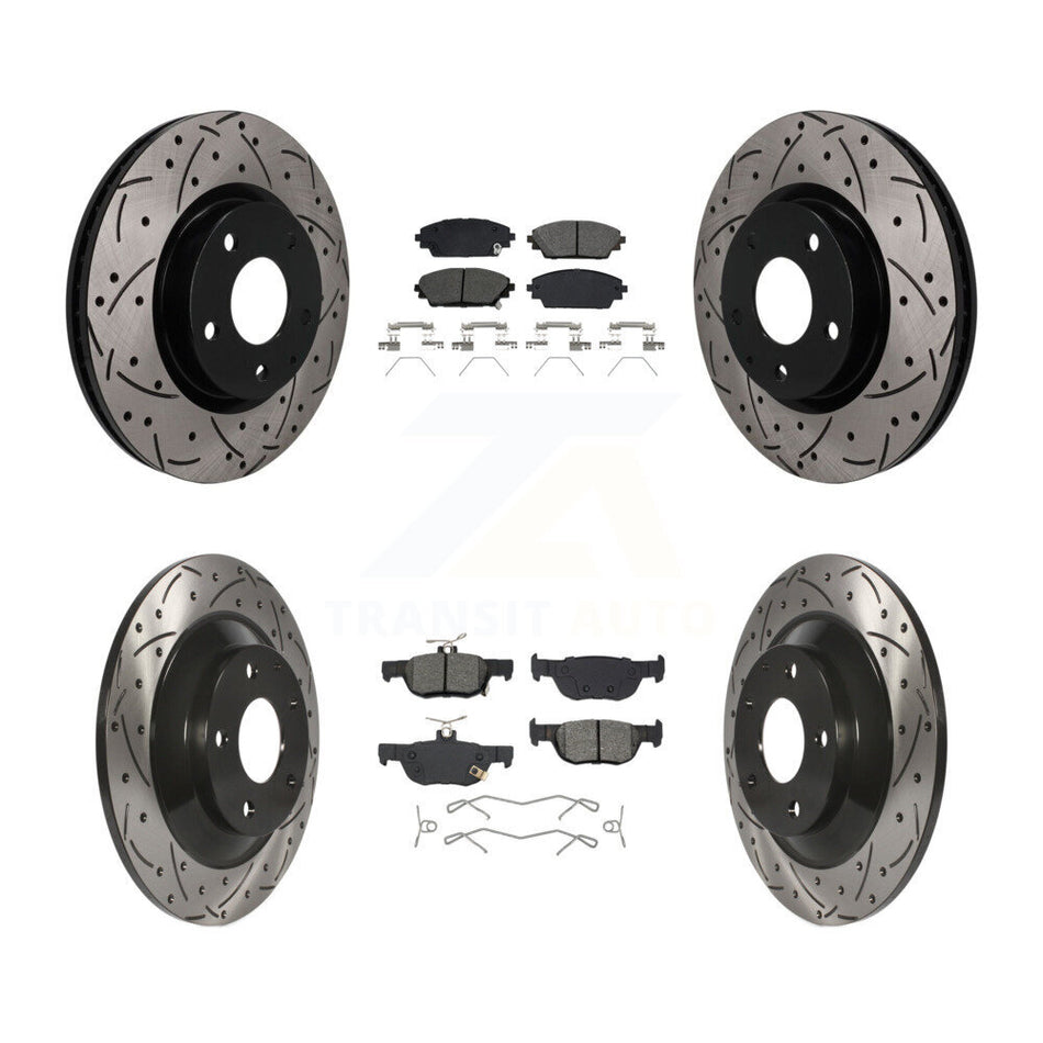 Front Rear Coated Drilled Slotted Disc Brake Rotors Semi-Metallic Pad Kit For Mazda CX-30 KDS-101629