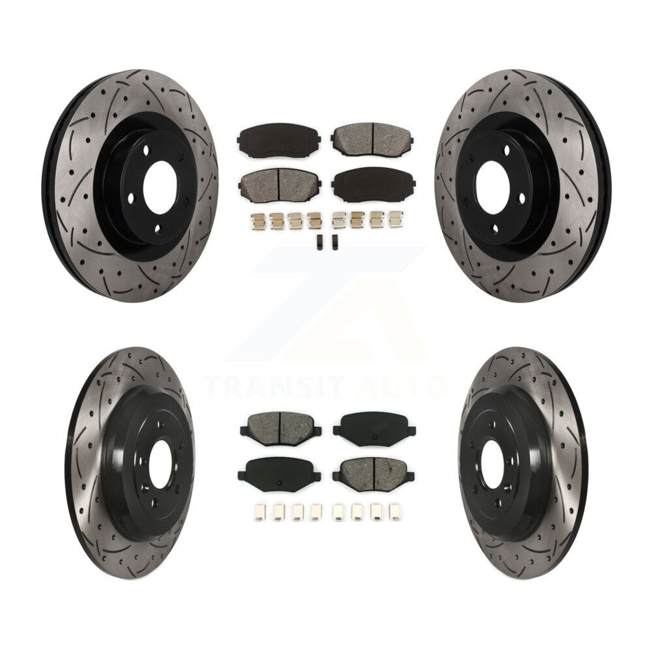 Front Rear Drilled Slot Disc Brake Rotors Semi-Metallic Pad Kit For Ford Edge Lincoln MKX KDS-101632