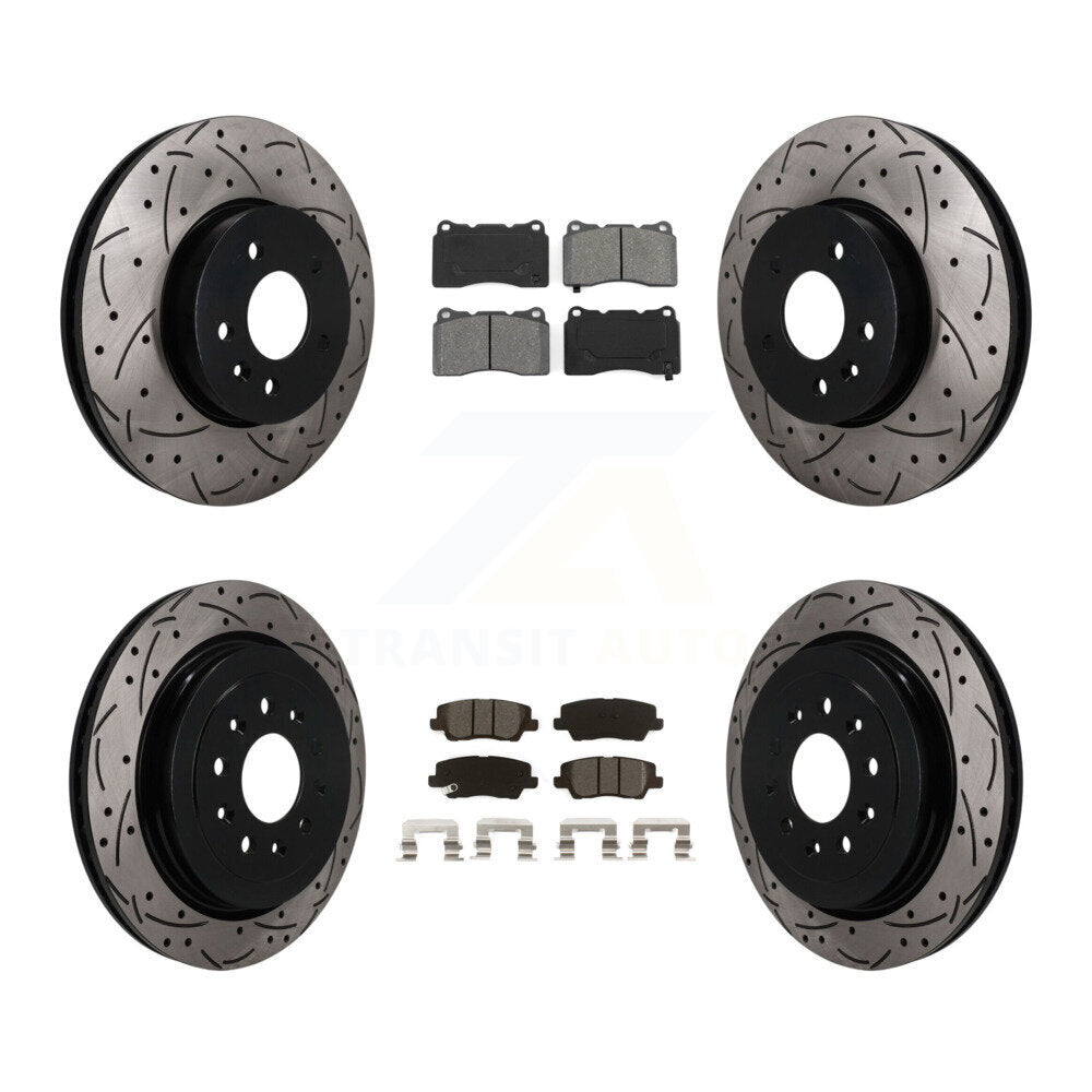 Front Rear Coated Drilled Slotted Disc Brake Rotor Semi-Metallic Pad Kit For Cadillac ATS KDS-101633