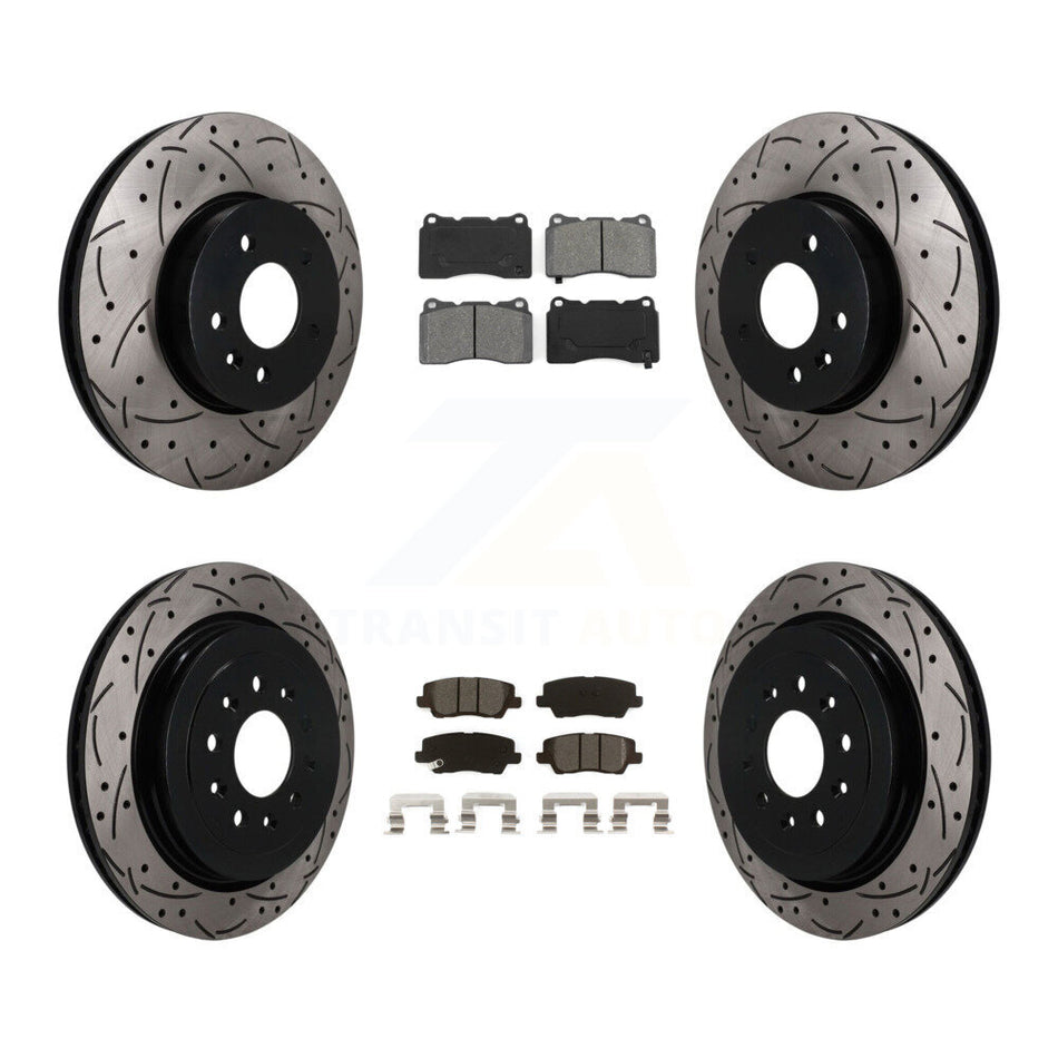 Front Rear Coated Drilled Slotted Disc Brake Rotor Semi-Metallic Pad Kit For Cadillac ATS KDS-101633