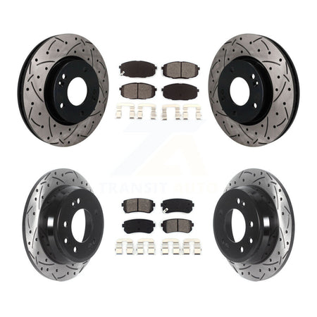 Front Rear Coated Drilled Slot Disc Brake Rotor Semi-Metallic Pad Kit For Hyundai Elantra KDS-101634