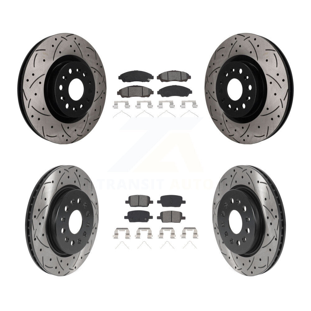 Front Rear Drilled Slot Brake Rotors Semi-Metallic Pad Kit For Cadillac XT5 Buick Enclave KDS-101635