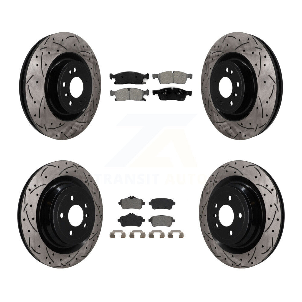 Front Rear Drilled Slot Brake Rotors Semi-Metallic Pad Kit For Mercedes-Benz GL350 GLS450 KDS-101636