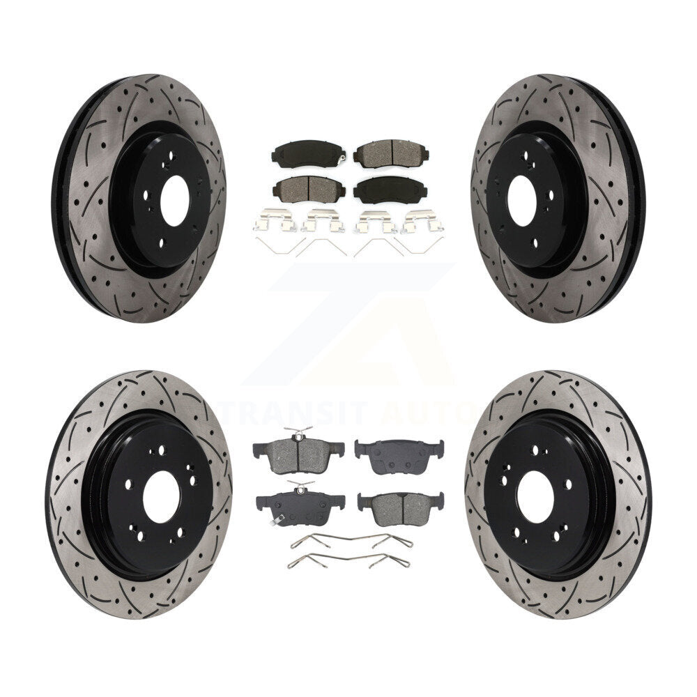Front Rear Coat Drill Slot Disc Brake Rotor Semi-Metallic Pad Kit For 2022-2024 Acura RDX KDS-101639