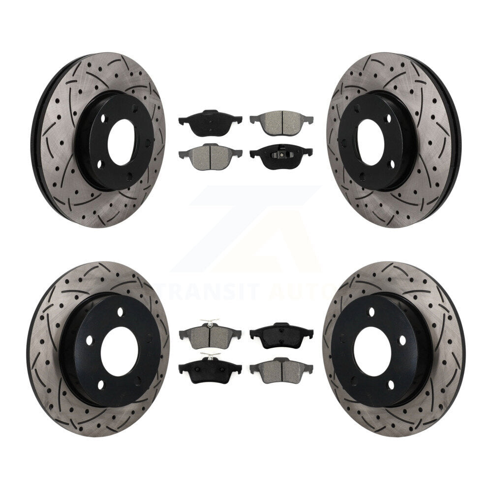 Front Rear Coated Drilled Slot Disc Brake Rotor & Semi-Metallic Pad Kit For Mazda 3 Sport KDS-101640