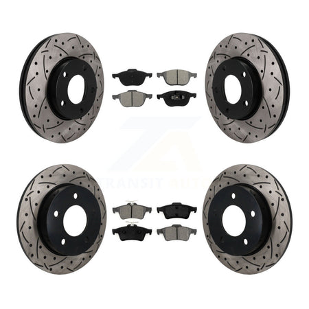 Front Rear Coated Drilled Slot Disc Brake Rotor & Semi-Metallic Pad Kit For Mazda 3 Sport KDS-101640