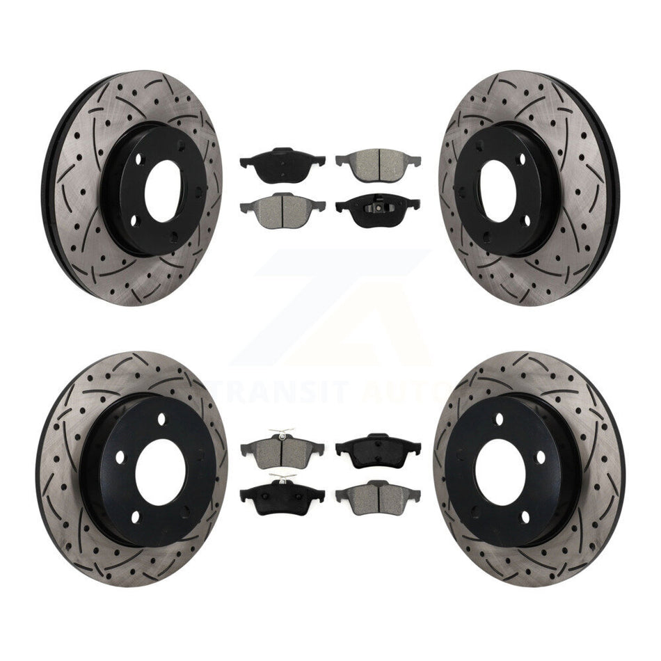 Front Rear Coated Drilled Slot Disc Brake Rotor & Semi-Metallic Pad Kit For Mazda 3 Sport KDS-101640