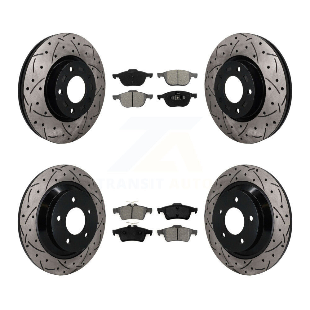 Front Rear Coated Drilled Slotted Disc Brake Rotors And Semi-Metallic Pad Kit For Mazda 5 KDS-101642