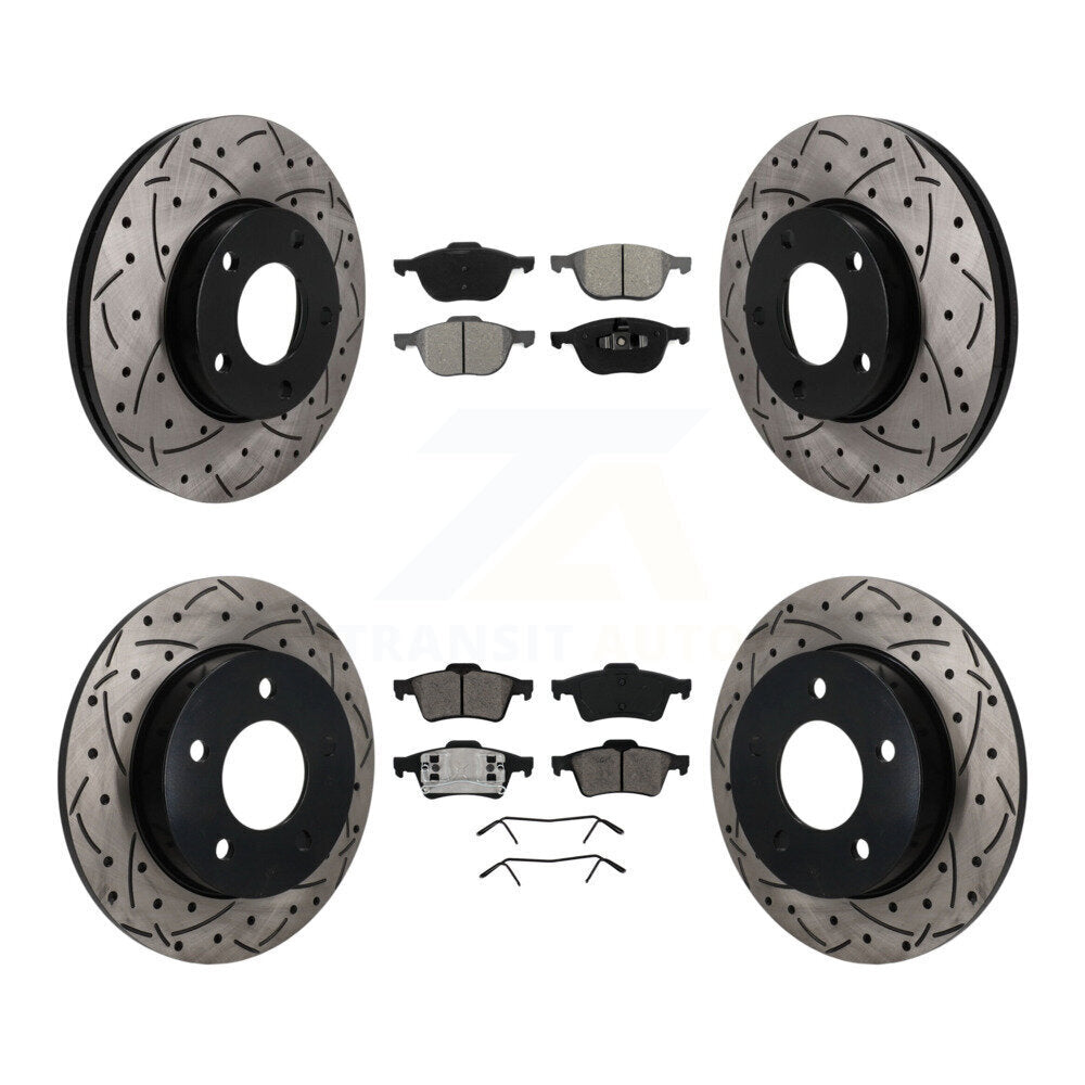 Front Rear Drilled Slot Disc Brake Rotor Semi-Metallic Pad Kit For 2004-2005 Mazda 3 2.0L KDS-101644