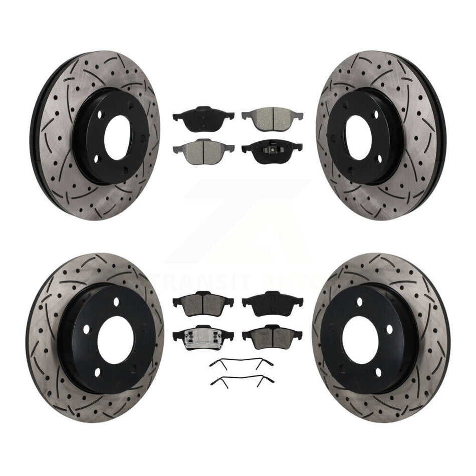Front Rear Drilled Slot Disc Brake Rotor Semi-Metallic Pad Kit For 2004-2005 Mazda 3 2.0L KDS-101644