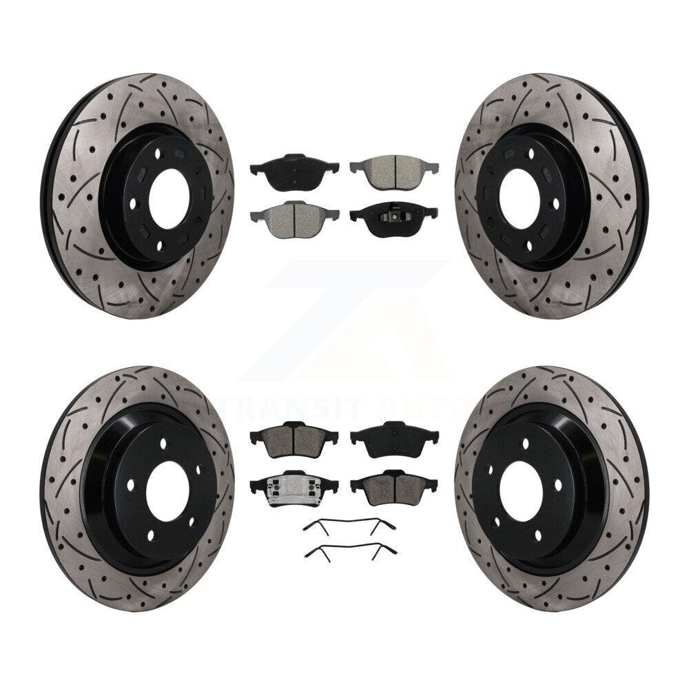 Front Rear Drilled Slot Disc Brake Rotors Semi-Metallic Pad Kit For 2006 Mazda 5 To 02 06 KDS-101645