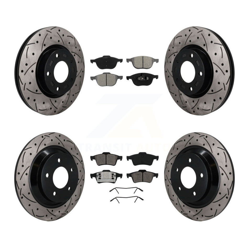 Front Rear Drilled Slot Disc Brake Rotors Semi-Metallic Pad Kit For 2006 Mazda 5 To 02 06 KDS-101645