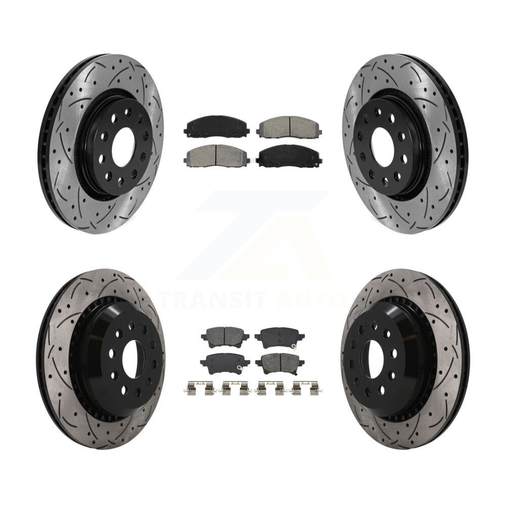 Front Rear Drill Slot Disc Brake Rotor Semi-Metallic Pad Kit For 2020-2023 Jeep Gladiator KDS-101647
