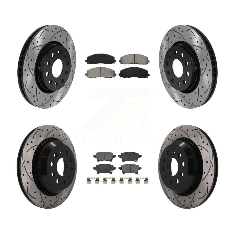 Front Rear Drill Slot Disc Brake Rotor Semi-Metallic Pad Kit For 2020-2023 Jeep Gladiator KDS-101647