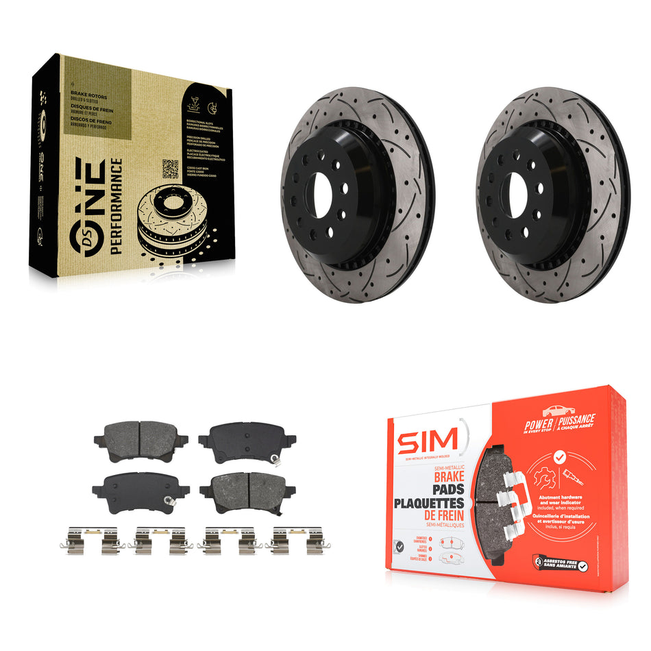 Rear Coated Drill Slot Disc Brake Rotor Semi-Metallic Pad Kit For Jeep Wrangler Gladiator KDS-101652