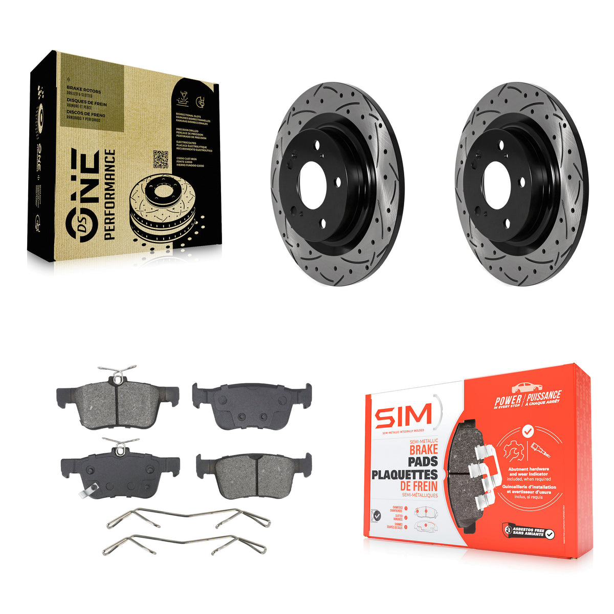 Rear Coated Drill Slot Disc Brake Rotor Semi-Metallic Pad Kit For 2024 Acura Integra 2.0L KDS-101660