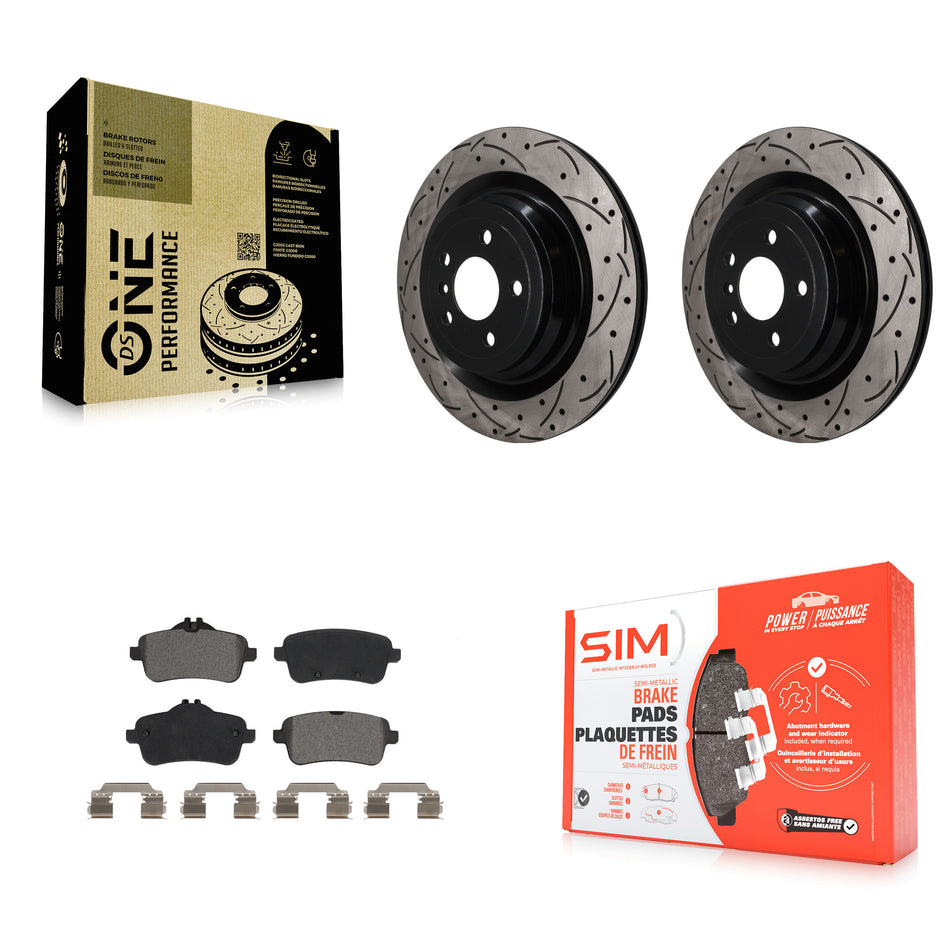 Rear Drilled Slot Brake Rotors Semi-Metallic Pad Kit For Mercedes-Benz GL350 GLS450 ML400 KDS-101662