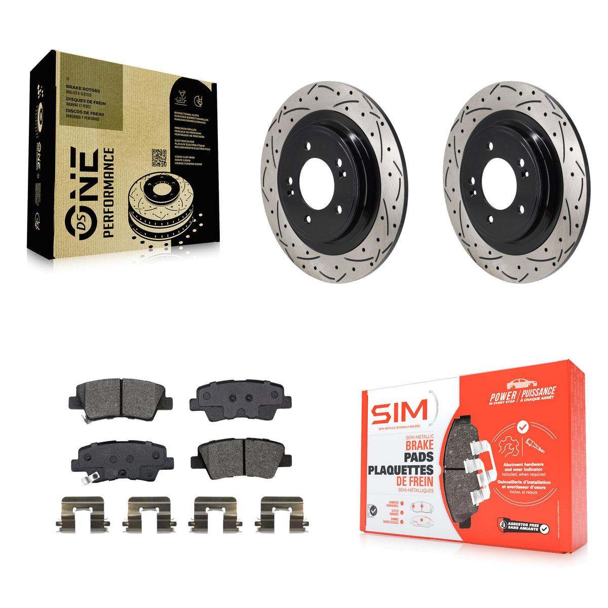Rear Drilled Slot Disc Brake Rotor & Semi-Metallic Pad Kit For 2024 Hyundai Kona Electric KDS-101664