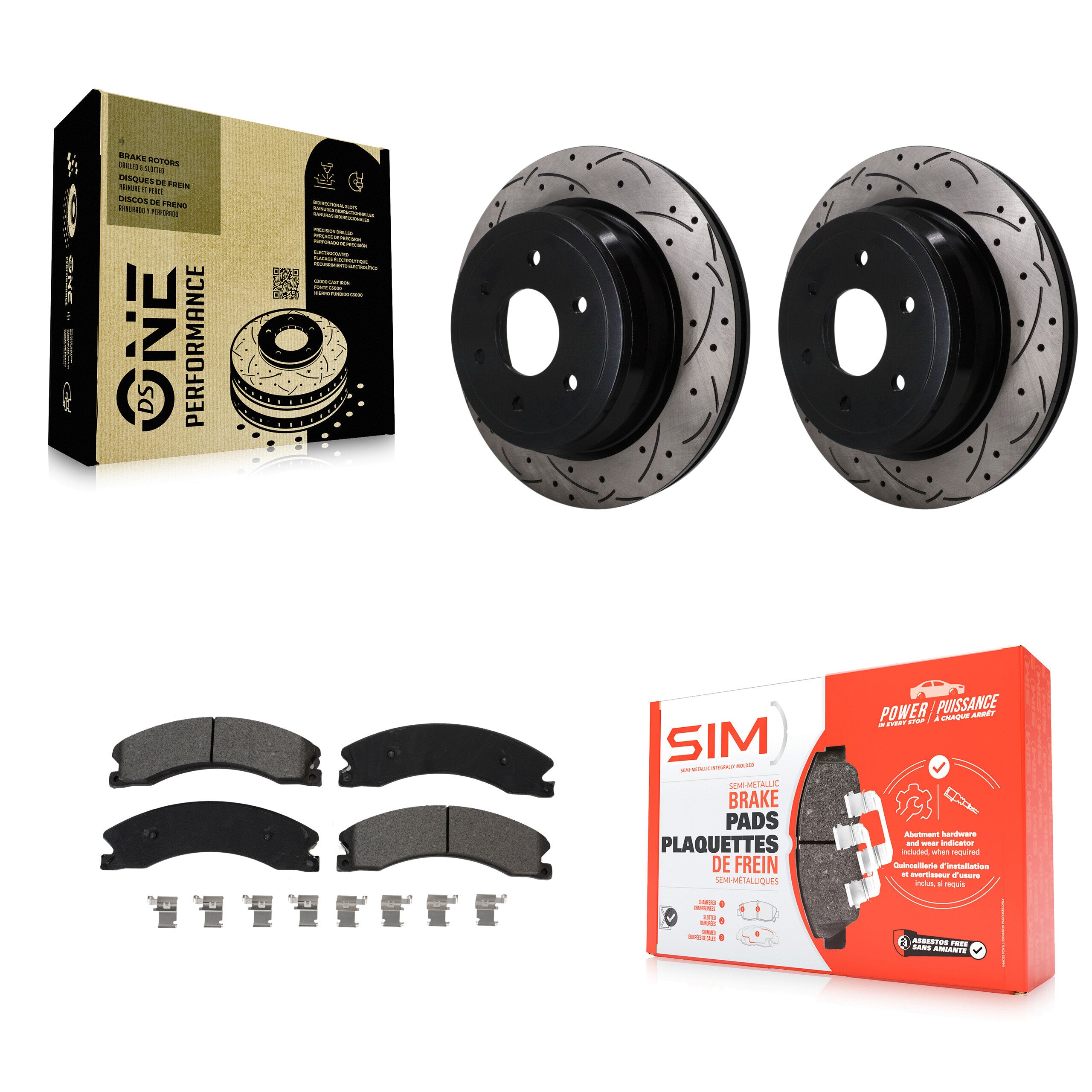 Rear Coat Drill Slot Disc Brake Rotor Semi-Metallic Pad Kit For 2016-2024 Nissan TITAN XD KDS-101668