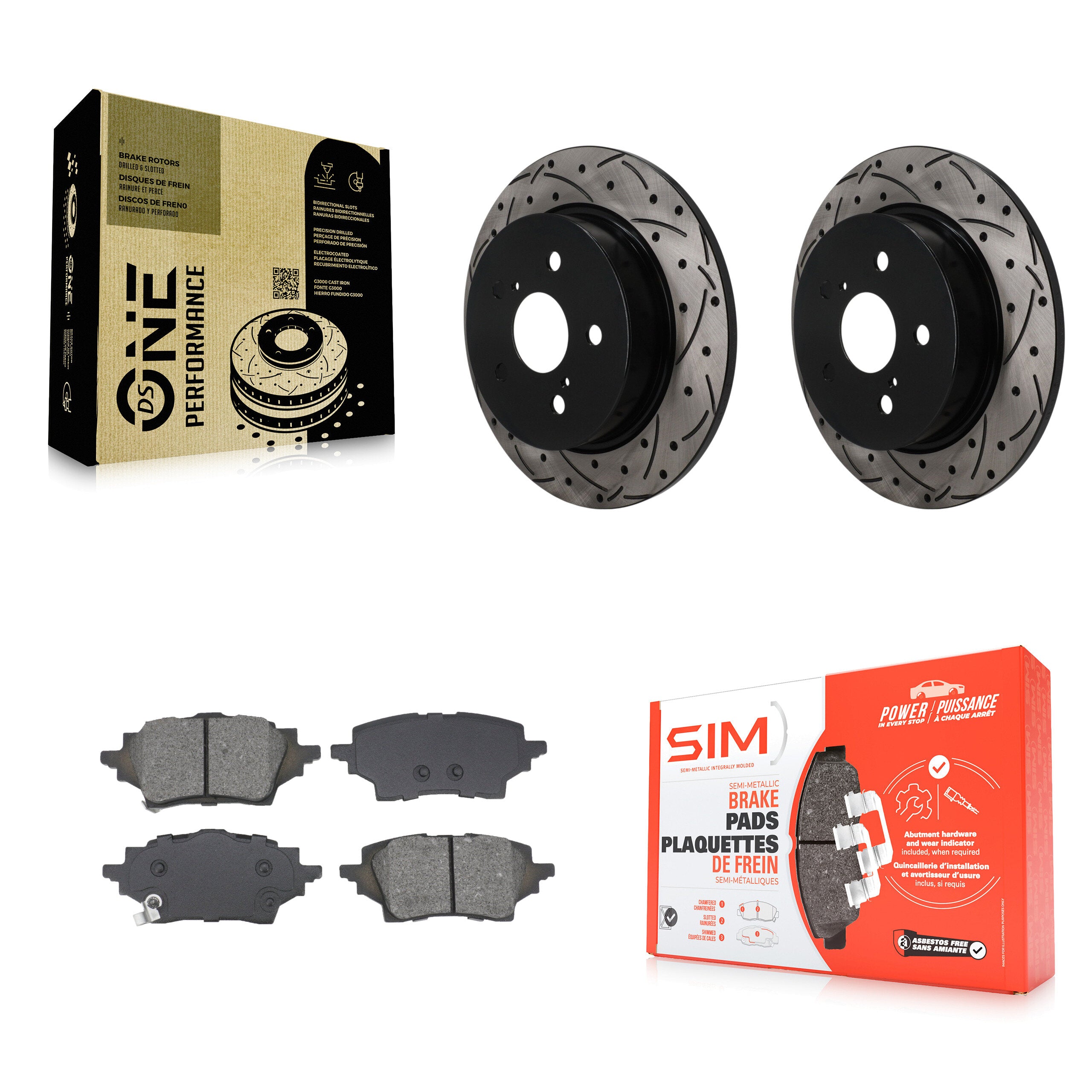 Rear Coated Drilled Slotted Disc Brake Rotors And Semi-Metallic Pads Kit For Toyota C-HR KDS-101673