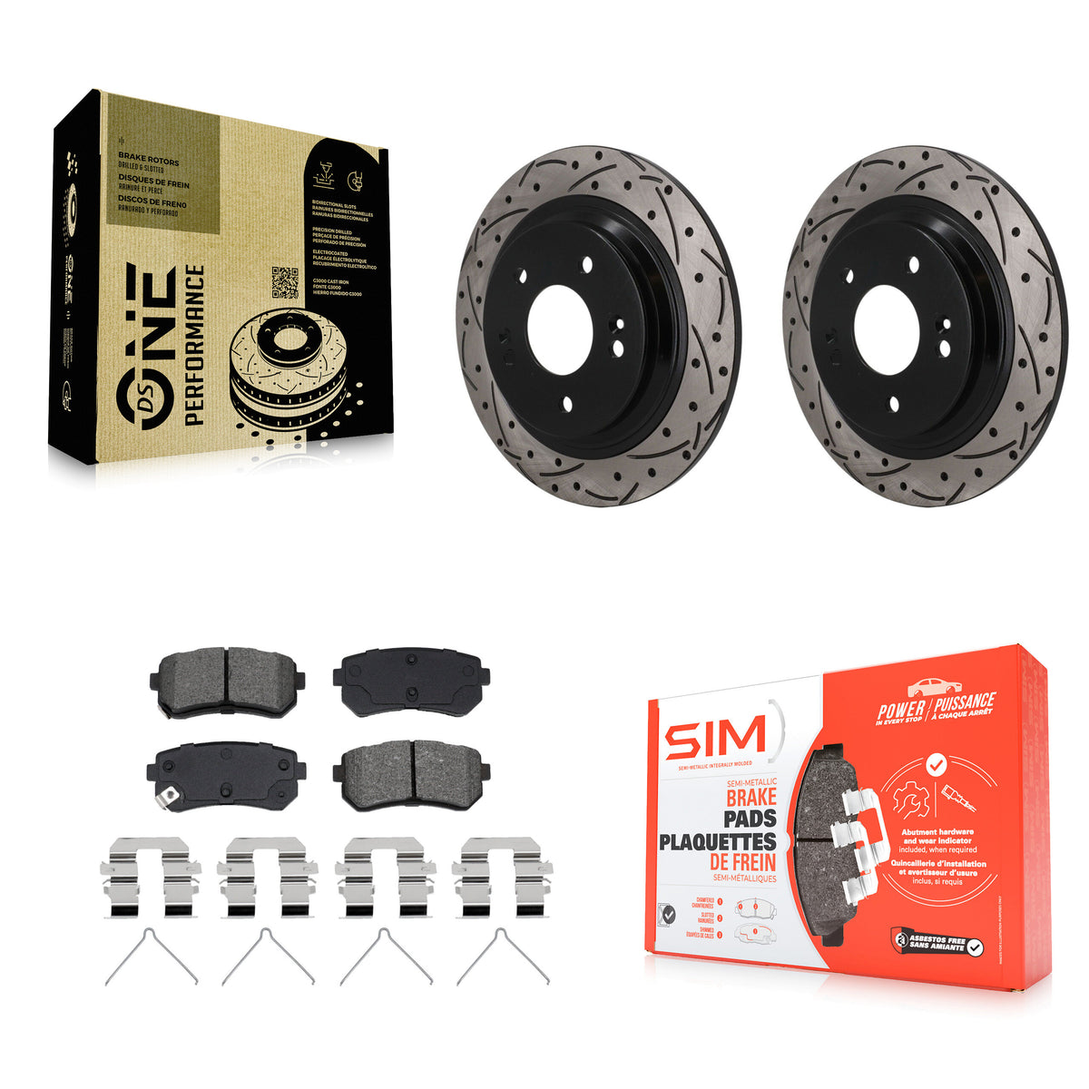Rear Coated Drill Slot Disc Brake Rotor Semi-Metallic Pad Kit For Hyundai Kona Kia Seltos KDS-101679