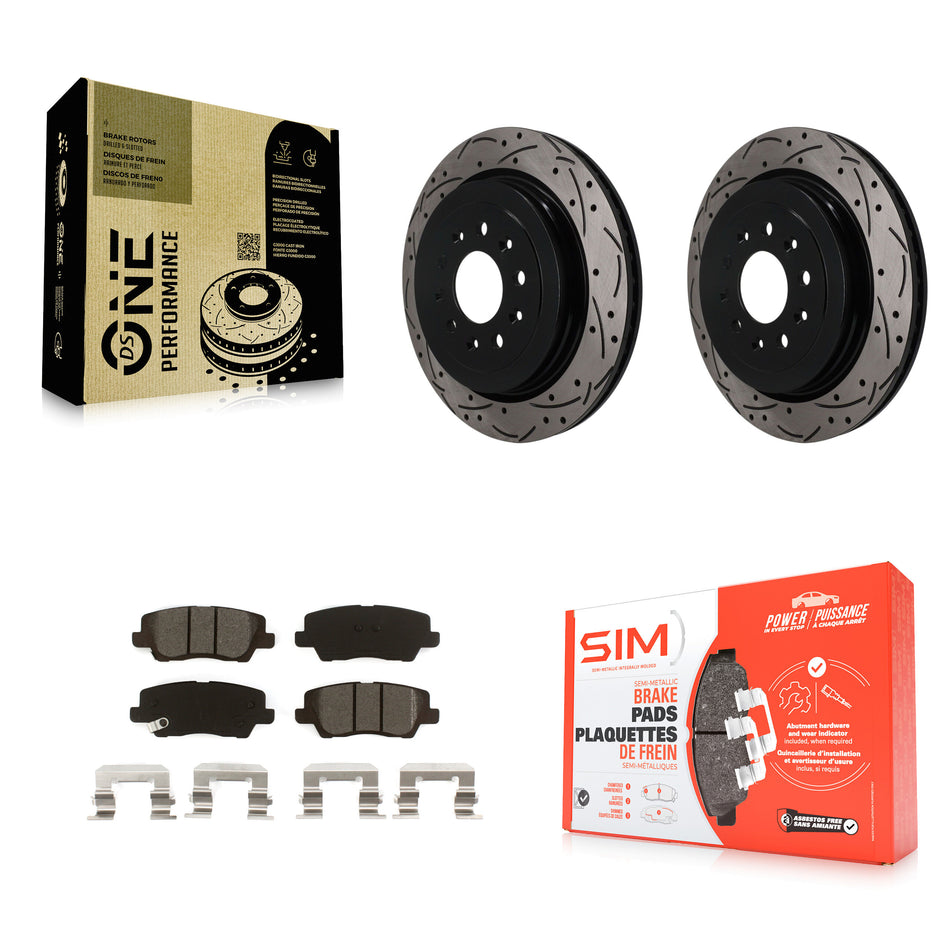 Rear Coated Drilled Slotted Disc Brake Rotors And Semi-Metallic Pads Kit For Cadillac ATS KDS-101686
