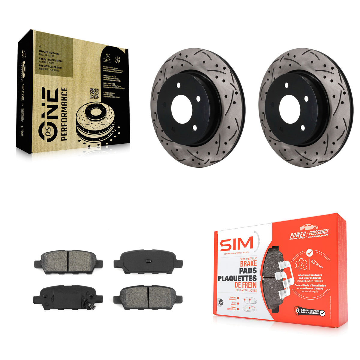 Rear Drilled Slot Brake Rotor & Semi-Metallic Pad Kit For Nissan Qashqai Rogue Sport LEAF KDS-101690