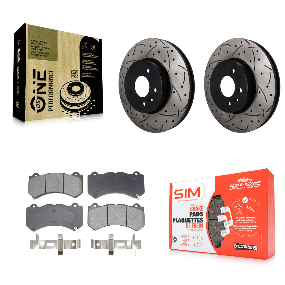 Front Coated Drilled Slotted Disc Brake Rotors & Semi-Metallic Pad Kit For Cadillac ATS V KDS-101703