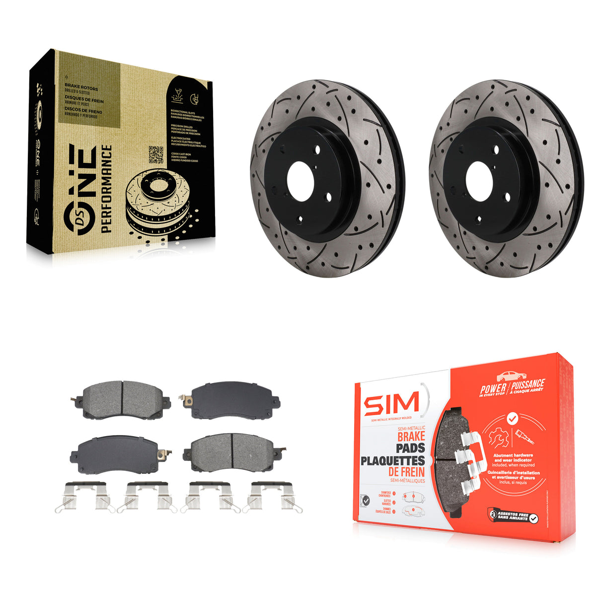 Front Coated Drilled Slotted Disc Brake Rotor & Semi-Metallic Pad Kit For Subaru Forester KDS-101706