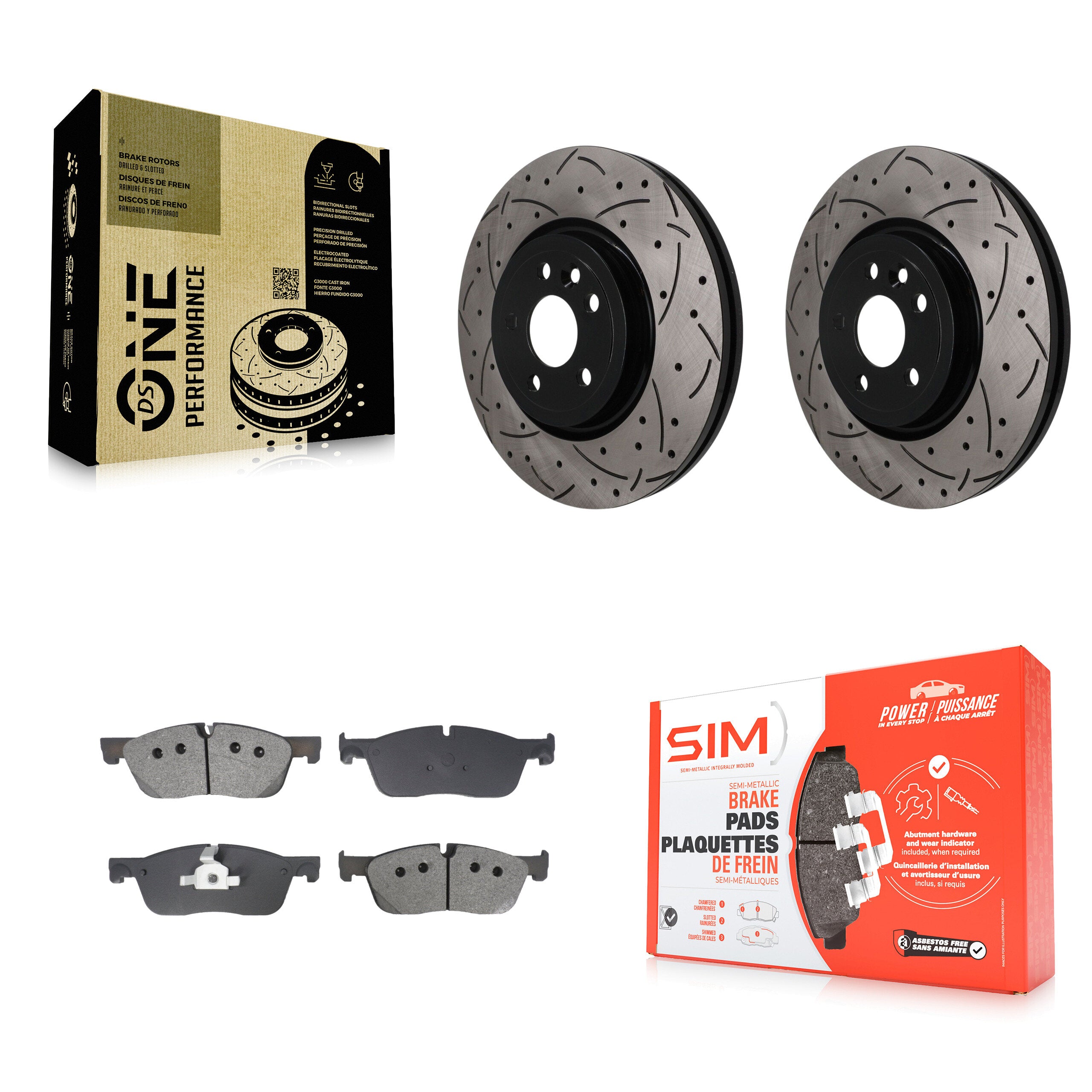 Front Drilled Slot Brake Rotor & Semi-Metallic Pad Kit For Jaguar F-Pace Land Rover Range KDS-101708