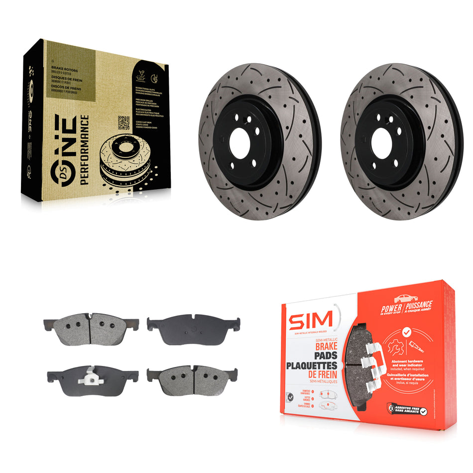 Front Drilled Slot Brake Rotor & Semi-Metallic Pad Kit For Jaguar F-Pace Land Rover Range KDS-101708