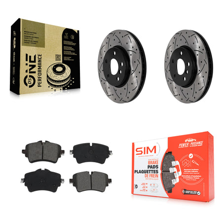 Front Coated Drilled Slot Disc Brake Rotor & Semi-Metallic Pad Kit For 2022 Mini Cooper S KDS-101710