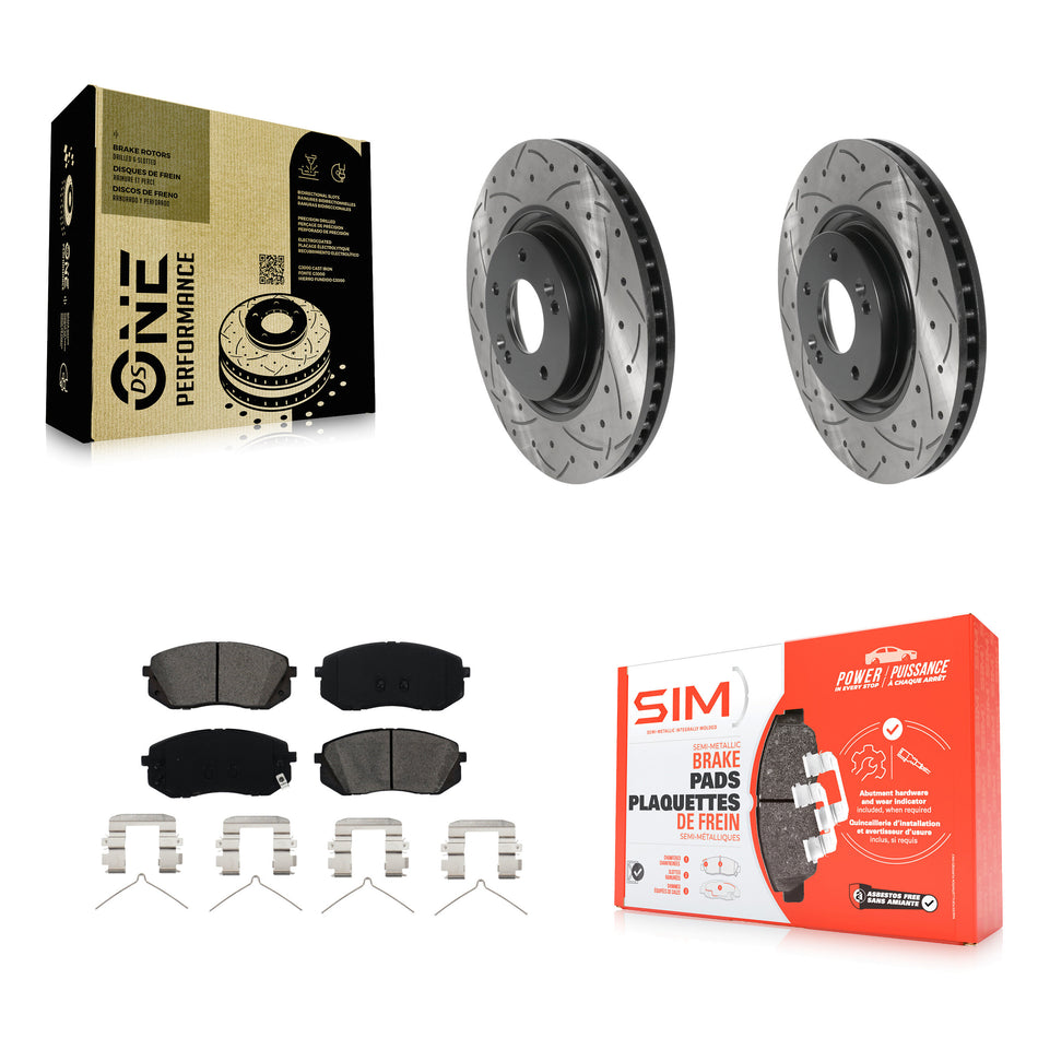 Front Coated Drilled Slotted Disc Brake Rotors And Semi-Metallic Pads Kit For Kia Optima KDS-101711