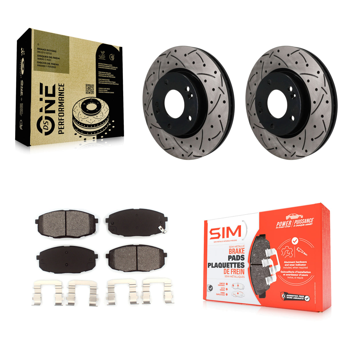 Front Coated Drilled Slotted Disc Brake Rotor & Semi-Metallic Pad Kit For Hyundai Elantra KDS-101712