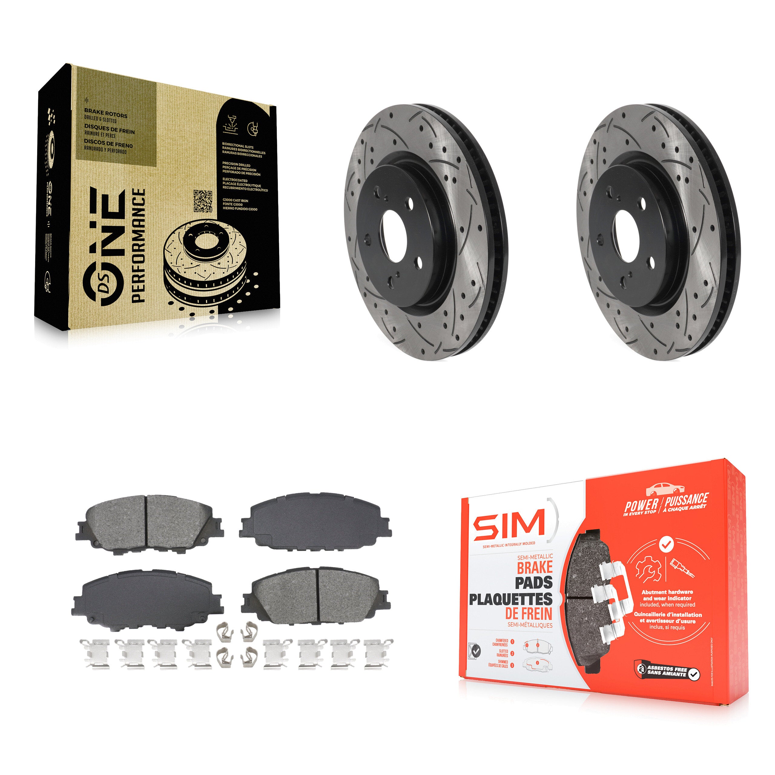 Front Drilled Slot Disc Brake Rotors Semi-Metallic Pad Kit For 2023-2024 Toyota Prius AWD KDS-101714
