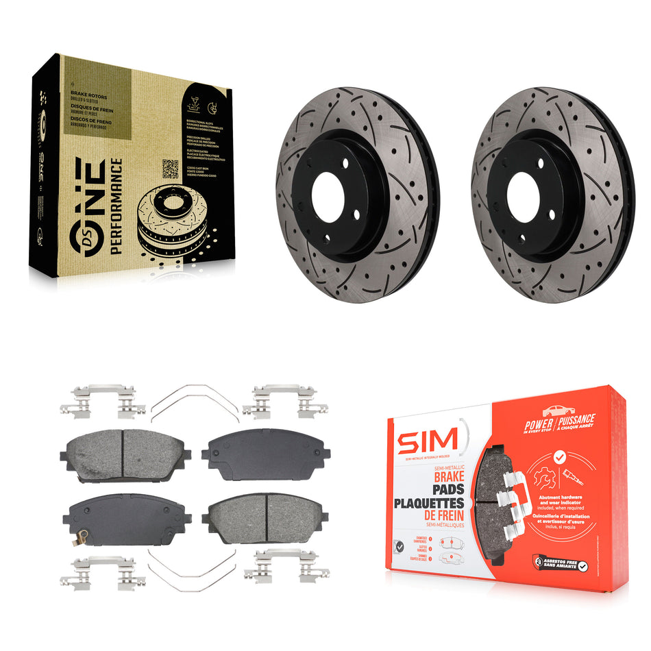 Front Coated Drilled Slotted Disc Brake Rotor Semi-Metallic Pad Kit For Mazda 3 Sport AWD KDS-101716