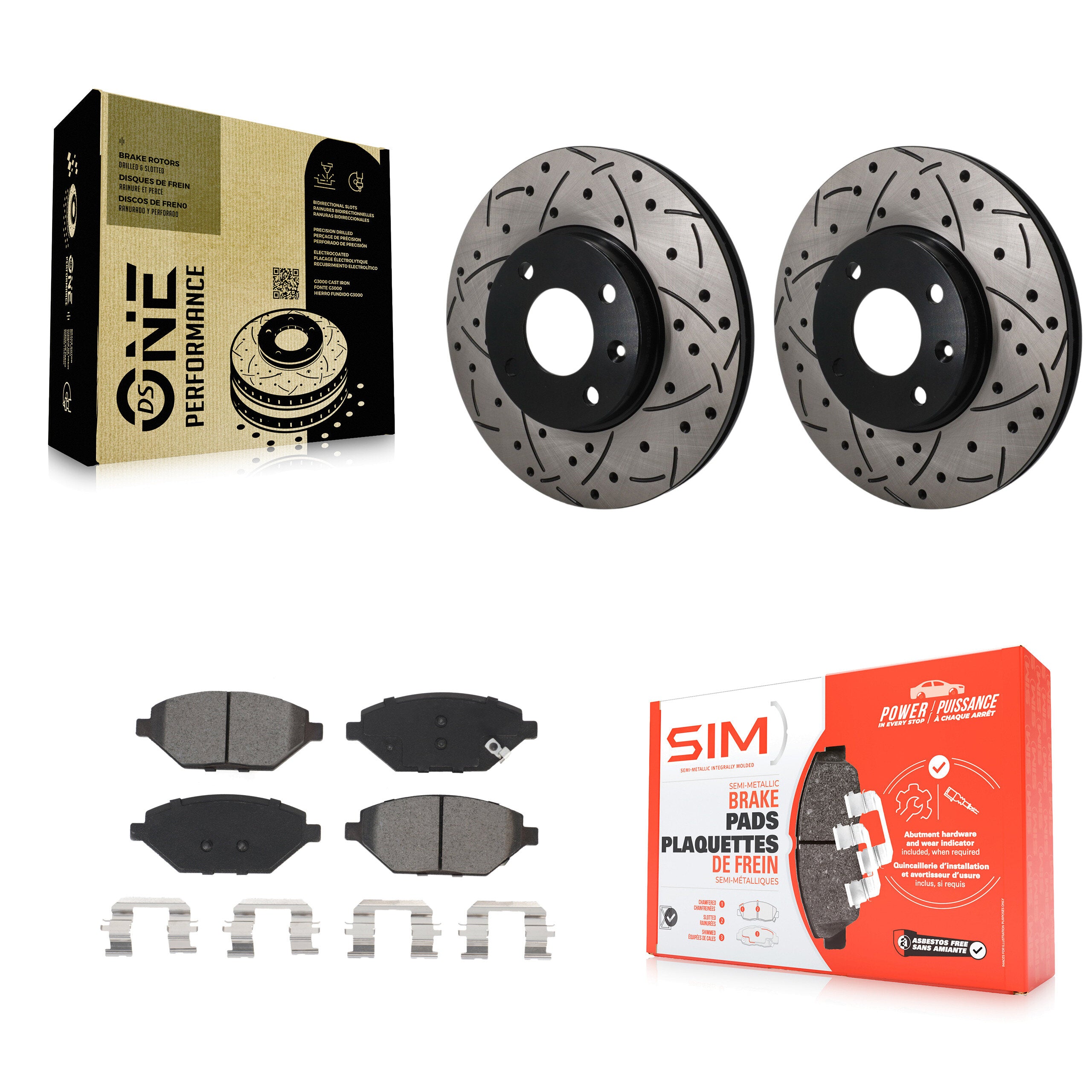 Front Drilled Slot Disc Brake Rotor & Semi-Metallic Pad Kit For 2016-2022 Chevrolet Spark KDS-101723