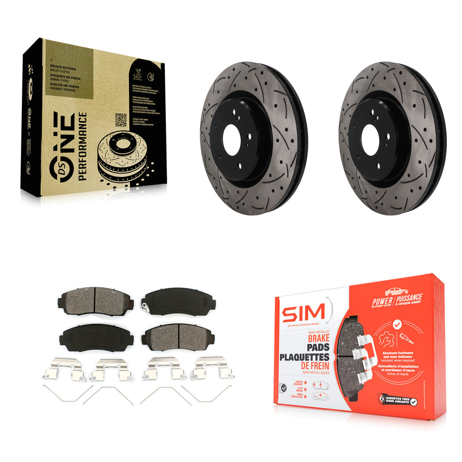 Front Coated Drilled Slot Disc Brake Rotors Semi-Metallic Pad Kit For 2019-2024 Acura RDX KDS-101732
