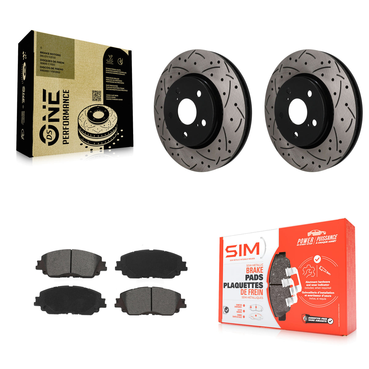Front Coated Drilled Slotted Disc Brake Rotors And Semi-Metallic Pads Kit For Toyota C-HR KDS-101733