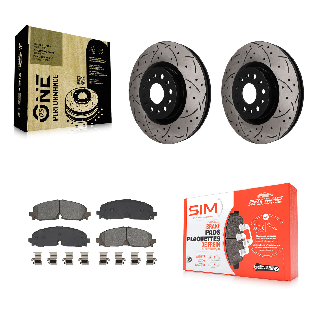 Front Drilled Slot Brake Rotor & Semi-Metallic Pad Kit For Cadillac XT5 Buick Enclave XT6 KDS-101737