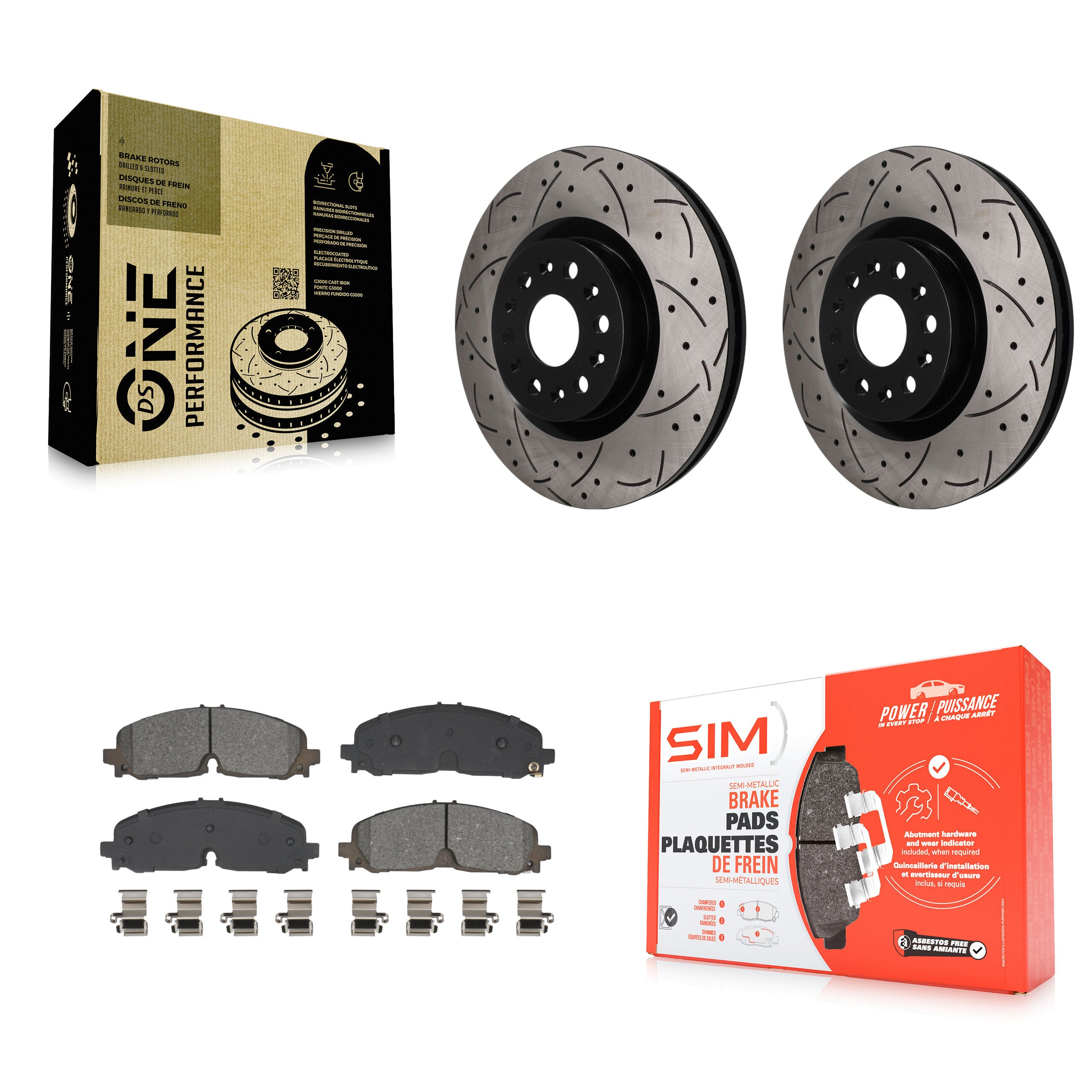Front Drilled Slot Brake Rotor & Semi-Metallic Pad Kit For Cadillac XT5 Buick Enclave XT6 KDS-101737