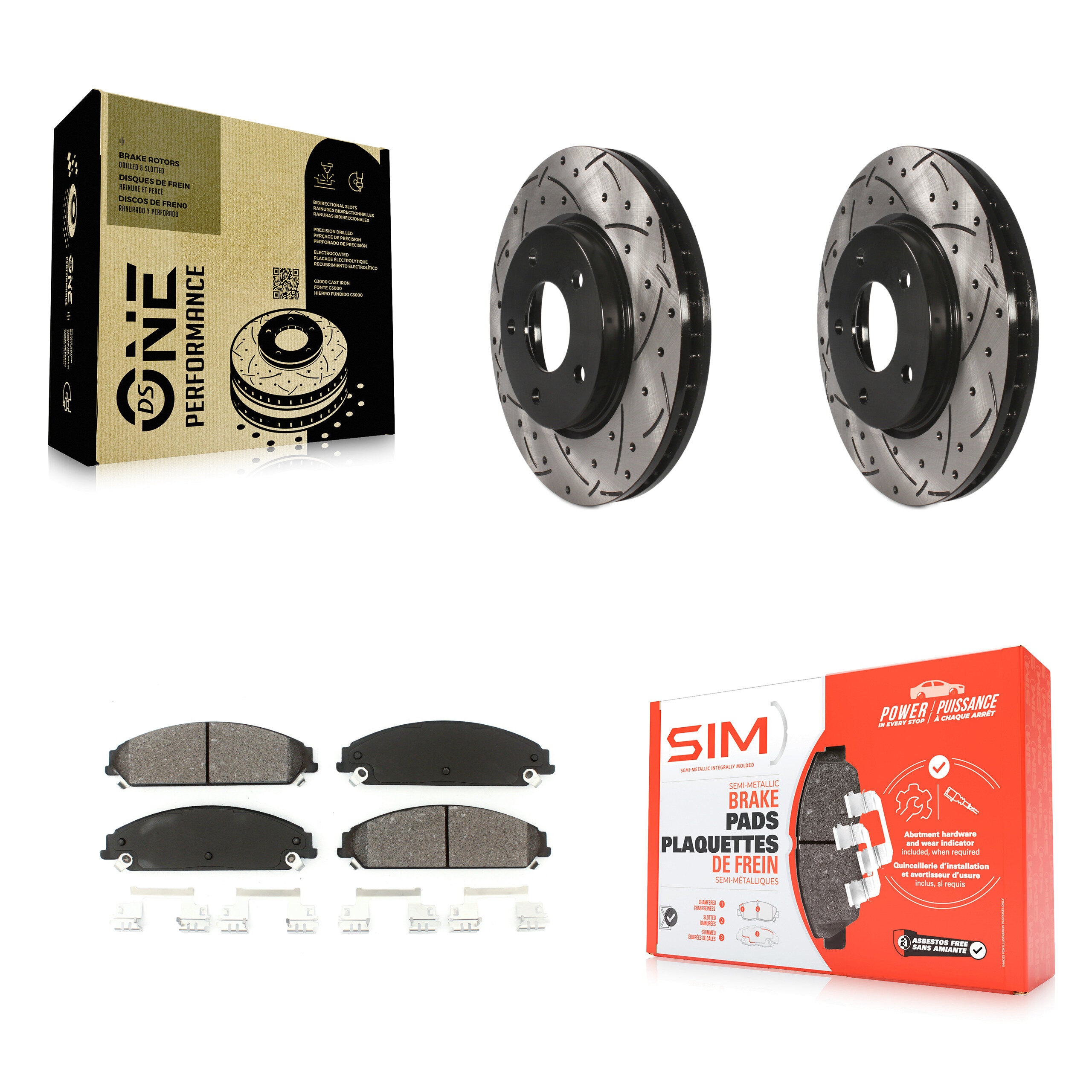 Front Drill Slot Disc Brake Rotor Semi-Metallic Pad Kit For 2008-2009 Dodge Caliber SRT-4 KDS-101742