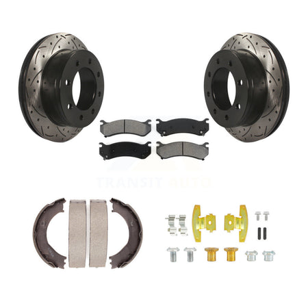Rear Disc Drilled & Slotted Rotors Semi-Metallic Pads Parking Shoes Hardware Kit For 2500 KDS-101769