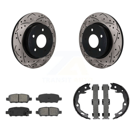 Rear Disc Drilled & Slotted Rotors Semi-Metallic Pads Parking Shoes Kit For Nissan Rogue KDS-101782