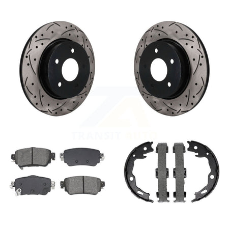 Rear Disc Drilled & Slotted Rotors Semi-Metallic Pads Parking Shoes Kit For Nissan Rogue KDS-101783