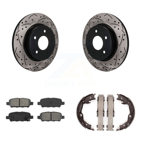 Rear Disc Drilled & Slotted Rotors Semi-Metallic Pads Parking Shoes Kit For Nissan LEAF KDS-101787