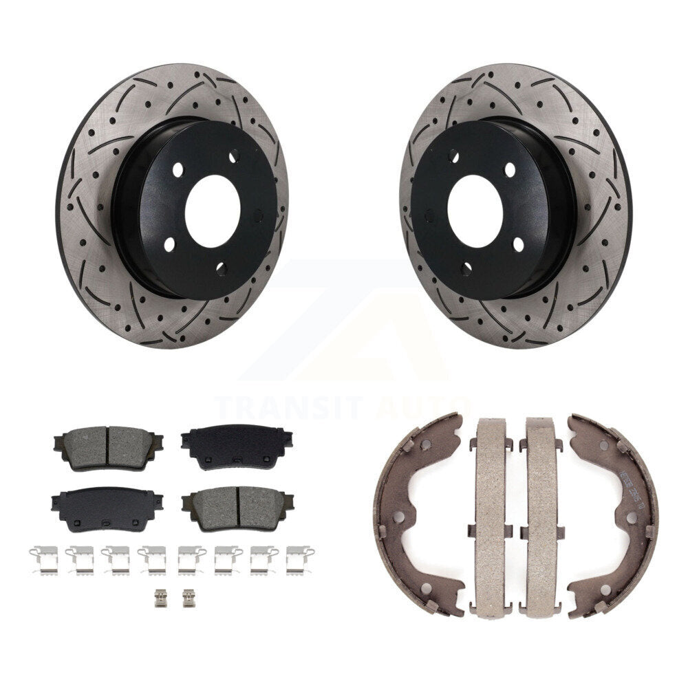 Rear Disc Drilled & Slotted Rotors Semi-Metallic Pads Parking Shoes Kit For Nissan Altima KDS-101791